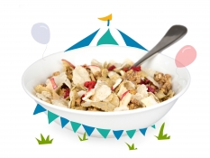 summer fayre - blueberry granola clusters, apple pieces, freeze dried strawberry pieces, rye flakes and crispy rice flakes summer fayre - blueberry granola clusters, apple pieces, freeze dried strawberry pieces, rye flakes and crispy rice flakes